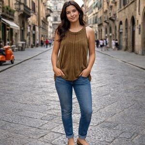 Stylish Brown Ribbed Tank Top
